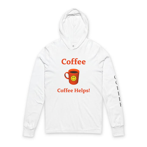 Coffee Helps Hooded Long Sleeve Tee — Smiley Mug Graphic