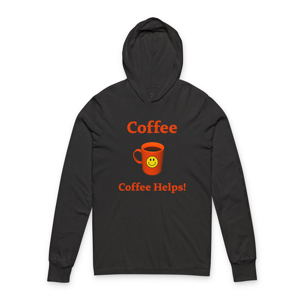 Coffee Helps Hooded Long Sleeve Tee — Smiley Mug Graphic